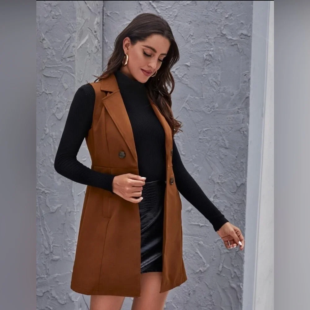 SHEIN Single Breasted Slant Pockets Vest Blazer